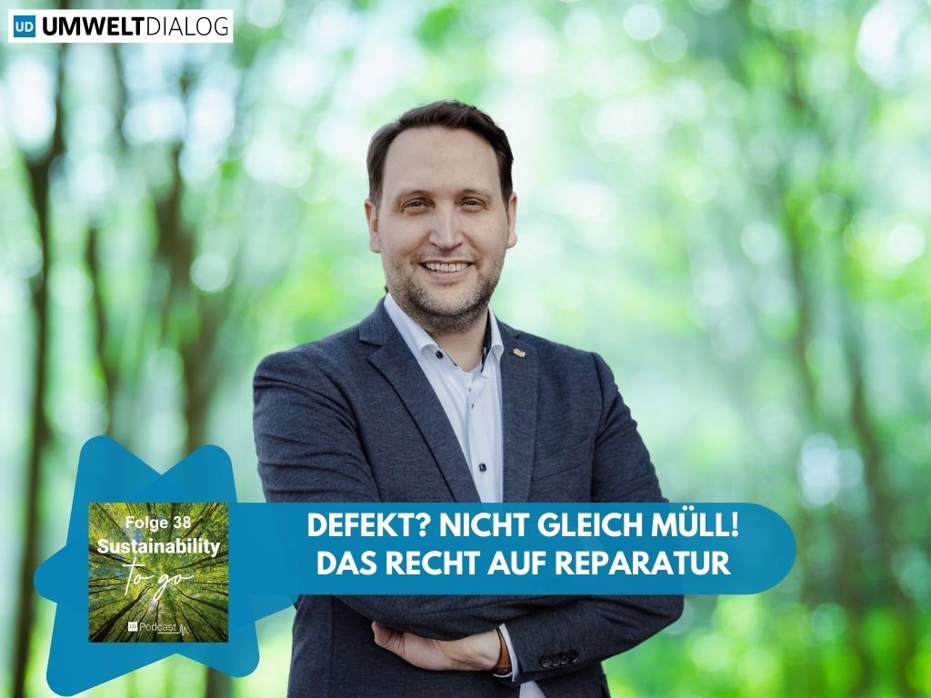 Kai Keune auf einem Coverbild des Podcast "Sustainability to go" des Magazin UmweltDialog.
